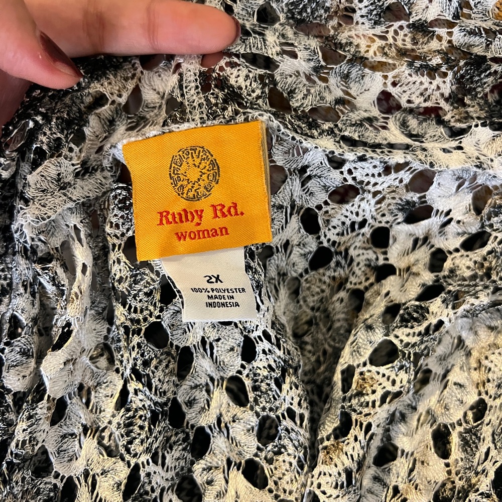 Ruby Rd. Black And White Open Front Cardigan - image 3